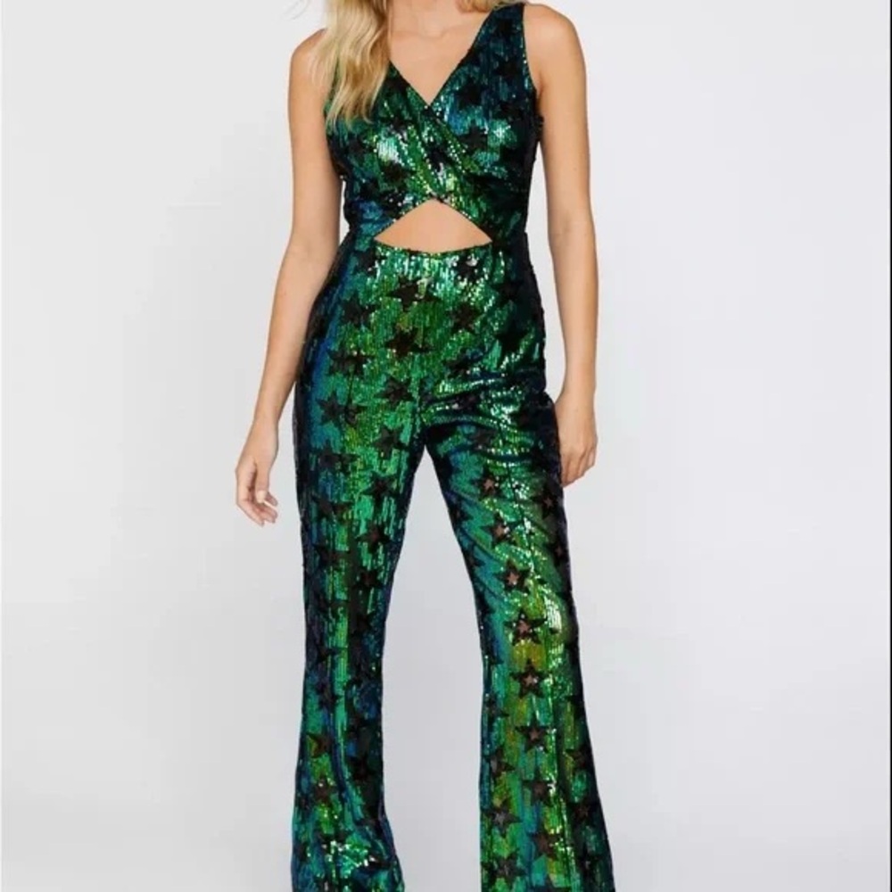 Nasty Gal Star Sequin Cut Out Flare Jumpsuit